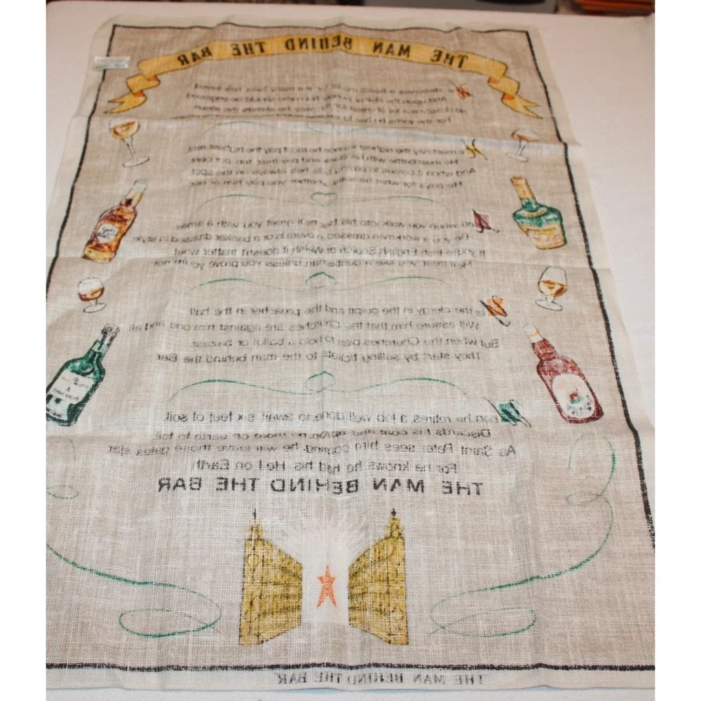 vintage Irish Linen Tea Towel The Man Behind The Bar poem Ireland 29x20